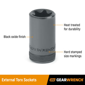 GearWrench E-Torx E4 socket close-up with precise engraving