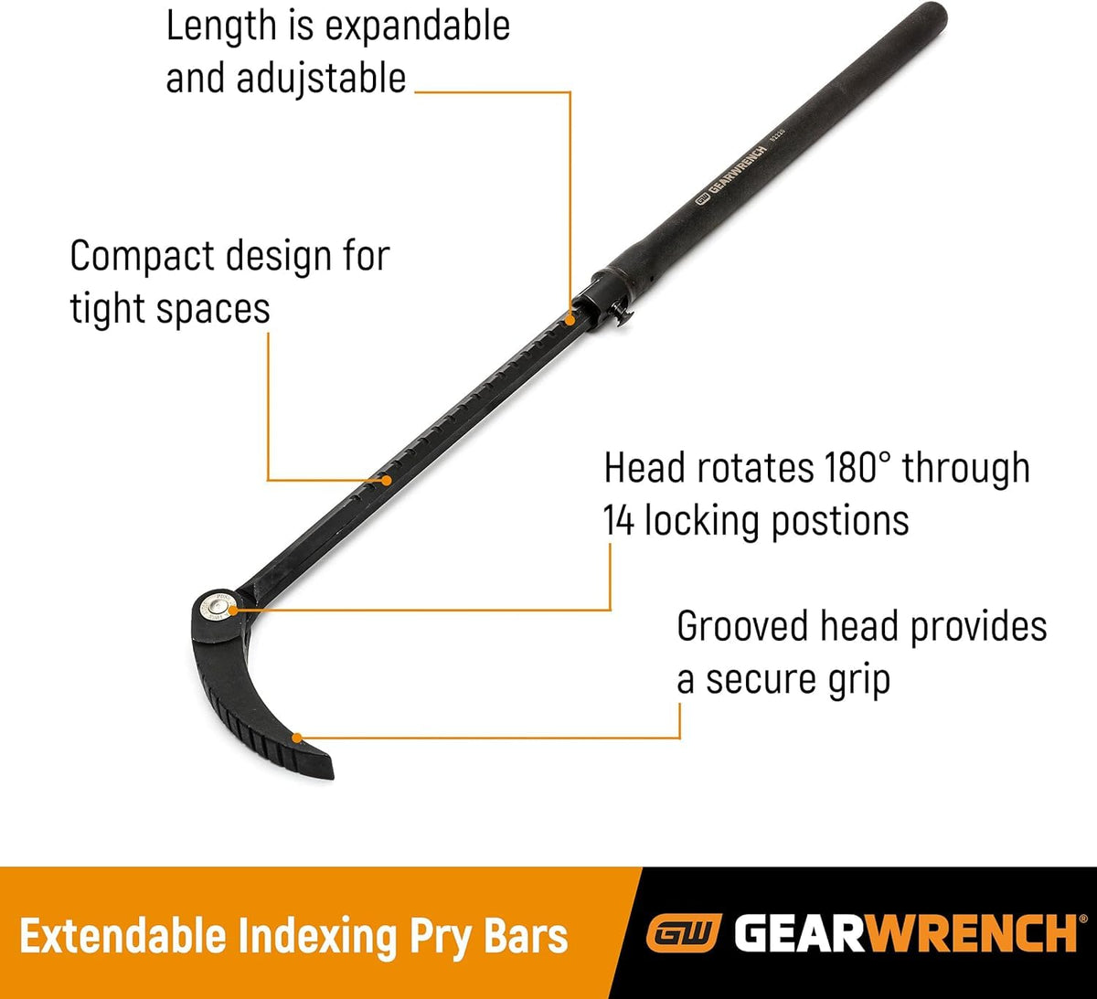GEARWRENCH pry bar with 14 locking positions enables precise leverage.