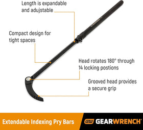 GEARWRENCH pry bar with 14 locking positions enables precise leverage.