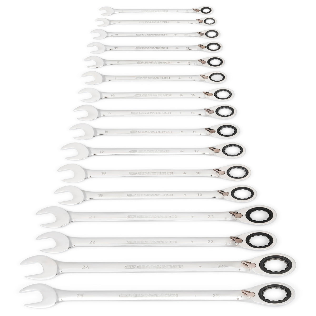 GearWrench flush-mounted reversing lever allows quick direction changes without removal.
