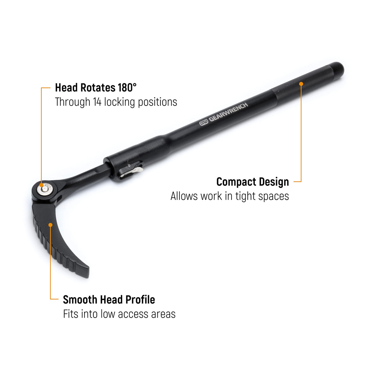 GEARWRENCH 16in indexing pry bar with angled head extends reach.