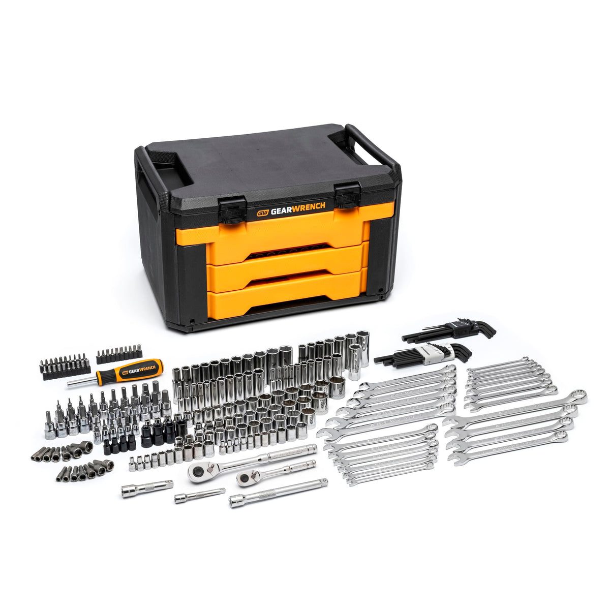 GearWrench mechanics tool set in a box front, ready for organized home maintenance tasks