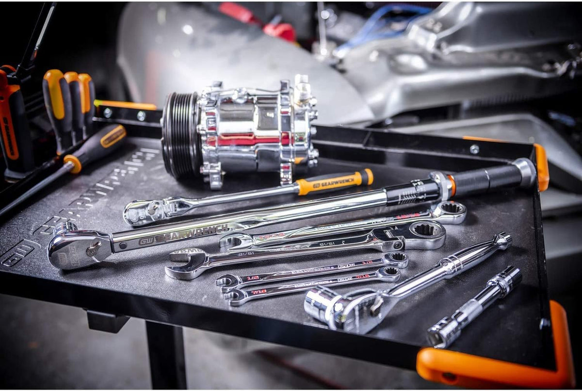 GEARWRENCH mobile table with casters for easy relocation around the shop