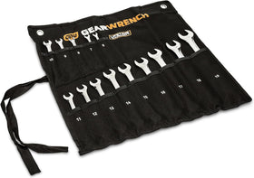 GearWrench offset box-end and Surface Drive+ wrenches in use for tight-space access.