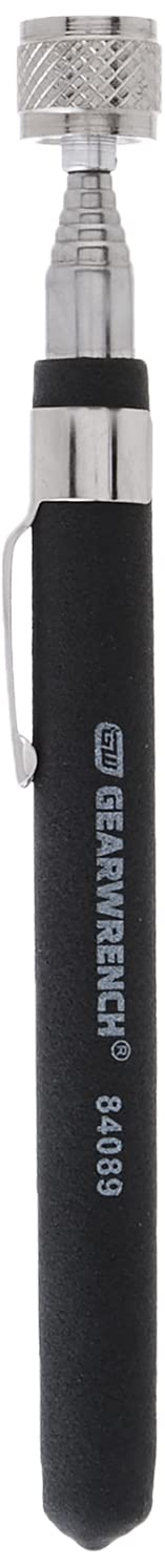 GEARWRENCH pickup tool in use under a vehicle to recover dropped bolts.