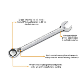 GearWrench reversible box-end ratcheting wrench enables one-handed direction change in tight spots.