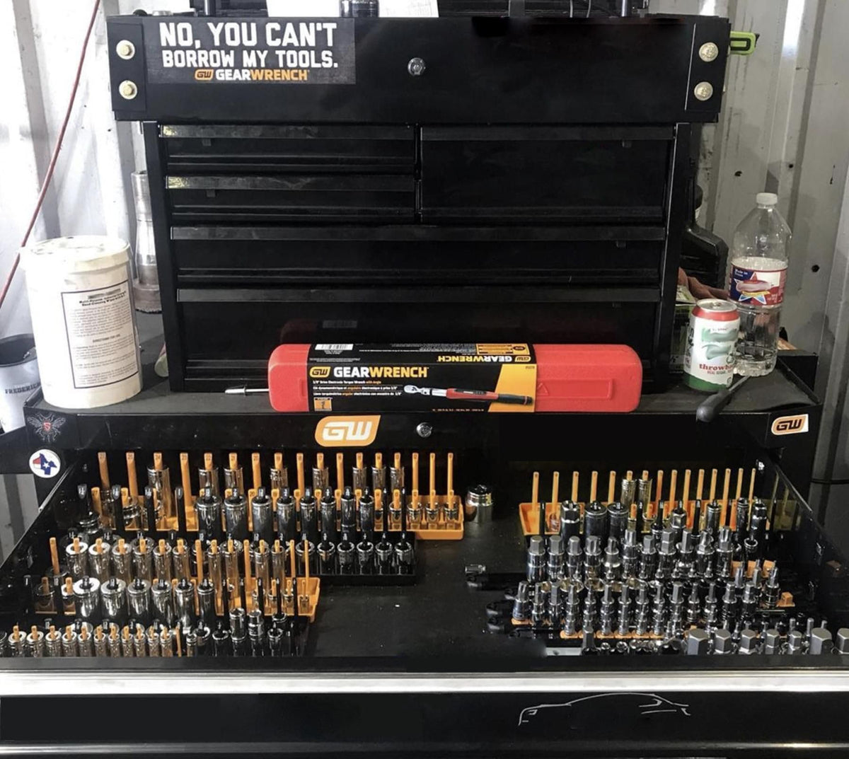 GearWrench socket tray for 1/2 inch drive maintains order of larger sockets.