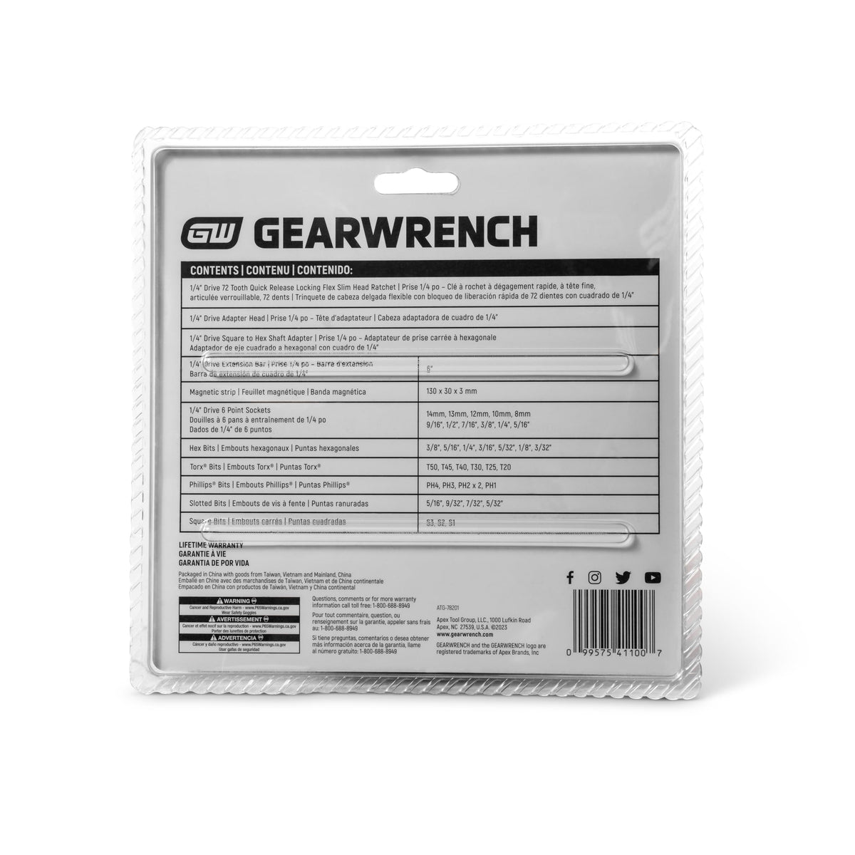 GearWrench sockets and bits organized for versatile repairs.