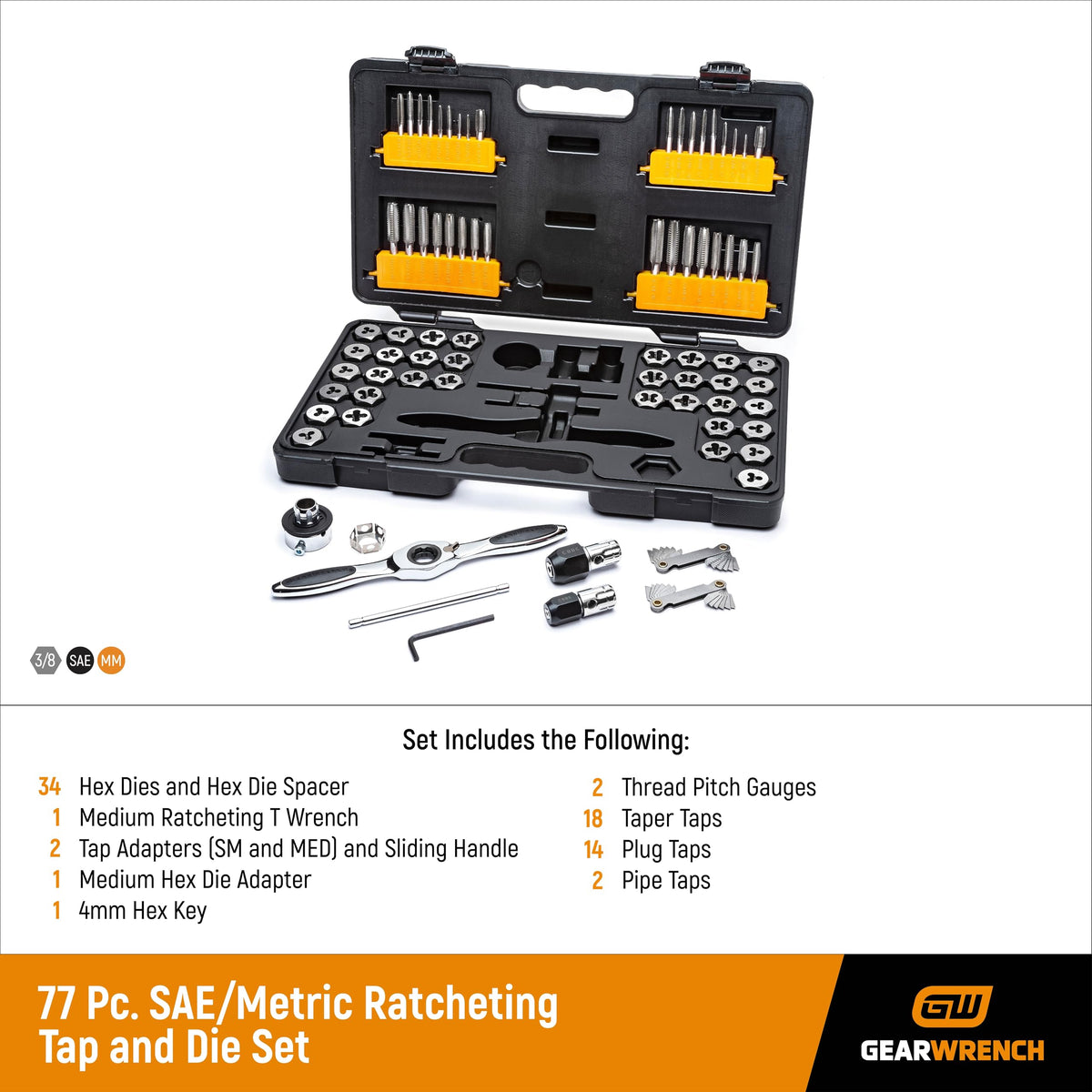 GearWrench taps and dies kit arranged for quick setup and consistent threading.
