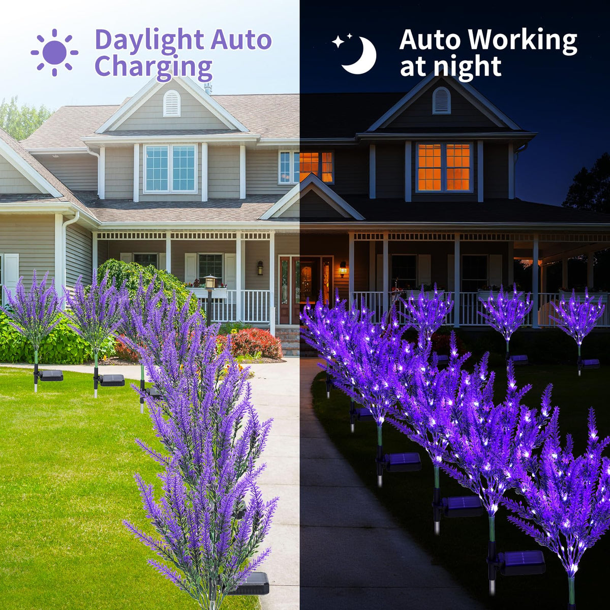 Geegoods lavender solar garden light leaf detail shows lifelike greenery for realism.