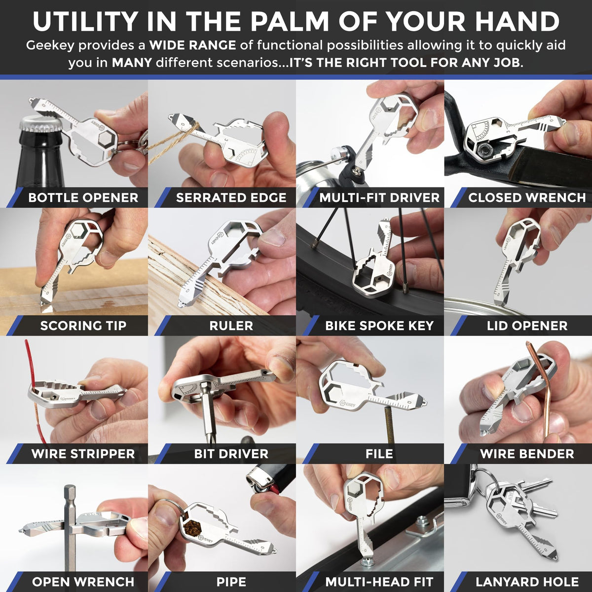 Geekey 16-tool multitool in one compact device for on-the-go fixes.