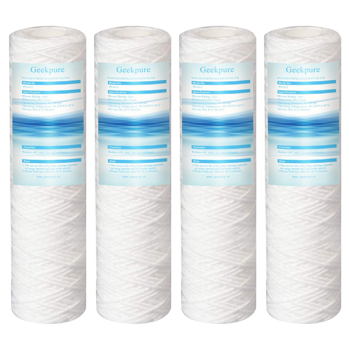Geekpure 10-inch PP wound sediment filter pack for RO systems reduces particulates.