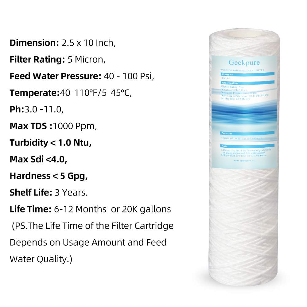 Geekpure 2-5x10-inch housing-prefilter for reverse osmosis systems.