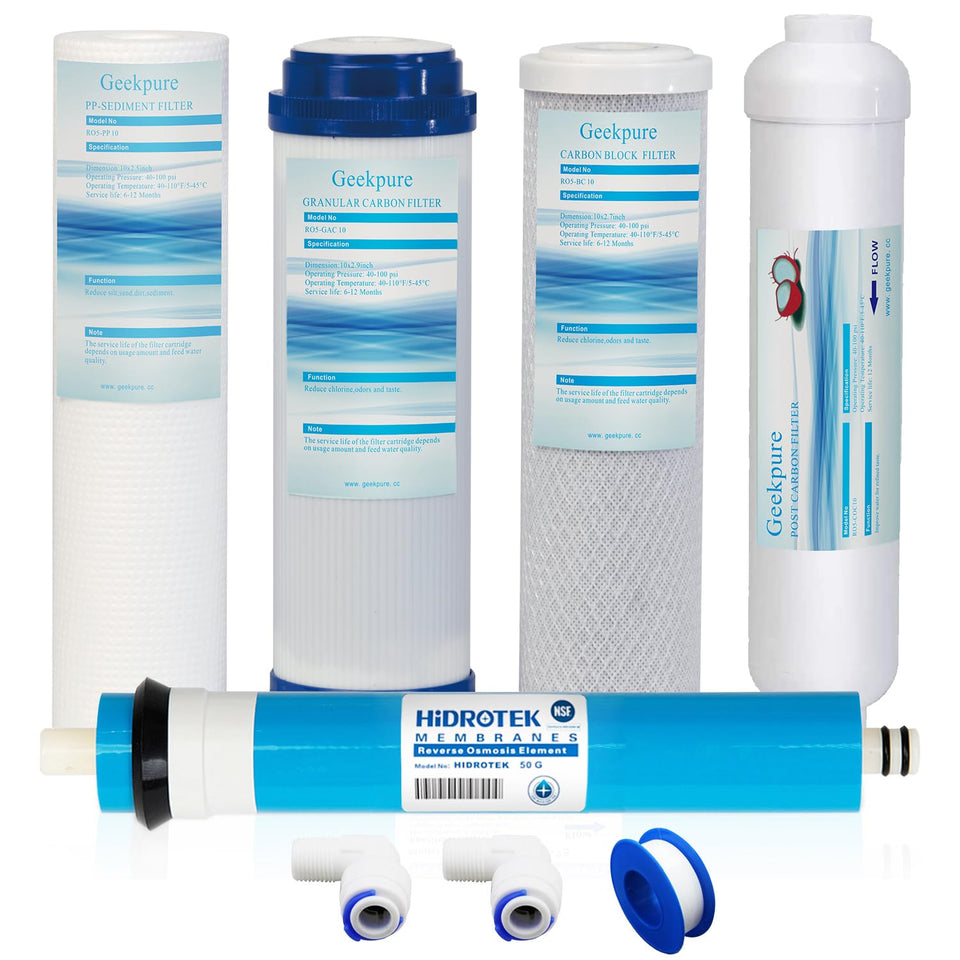 Geekpure 5-stage RO replacement set for standard 10-inch systems improves water quality