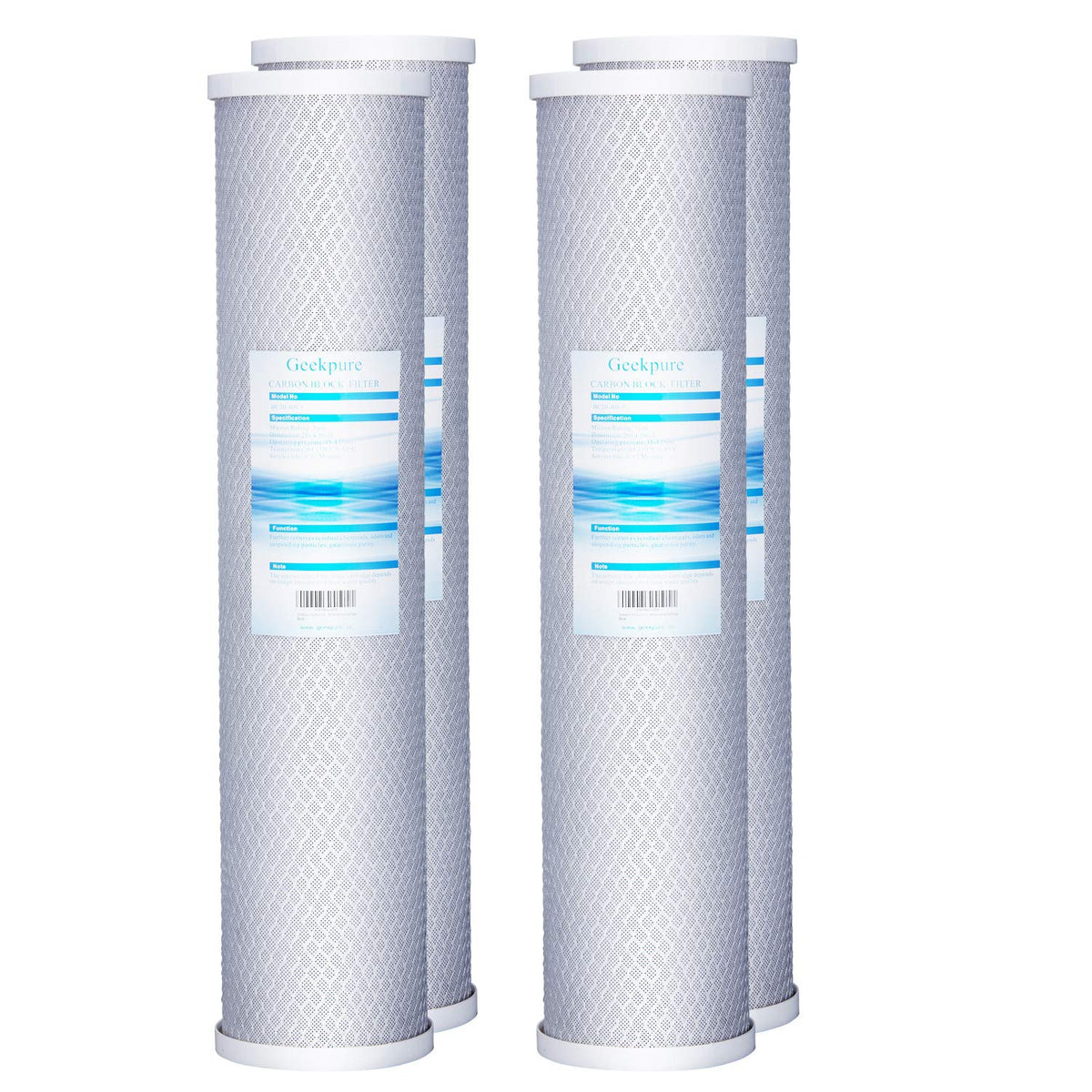 Geekpure carbon block filter 20in reduces chlorine and odors for whole house use.