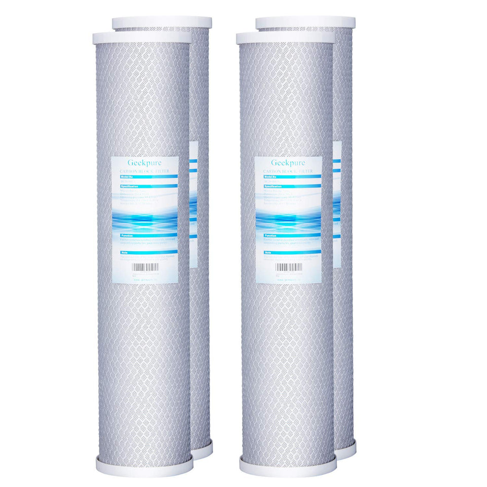 Geekpure carbon block filter 20in reduces chlorine and odors for whole house use.