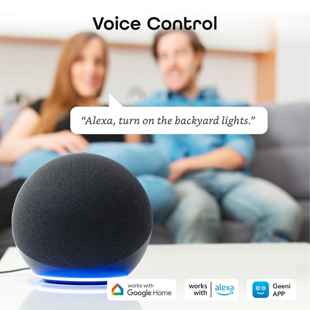 Geeni works with Alexa and Google Assistant for voice control