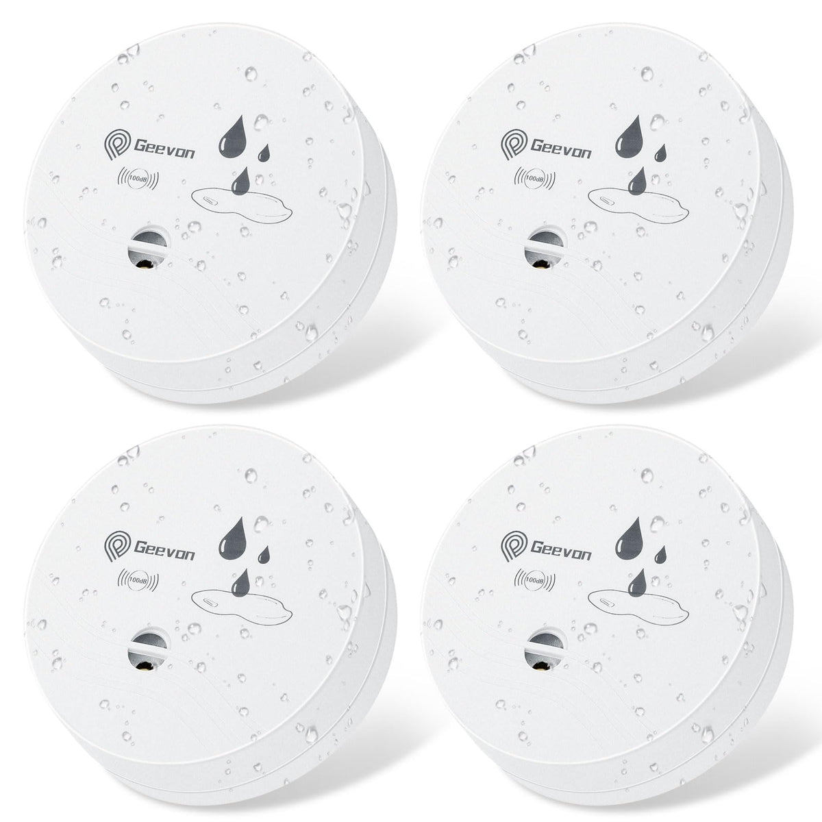 Geevon 4-pack water leak detectors ready for quick home setup.