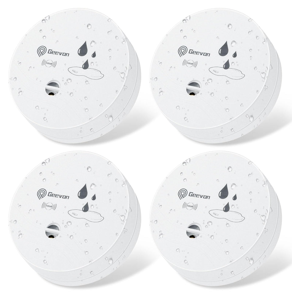 Geevon 4-pack water leak detectors ready for quick home setup.