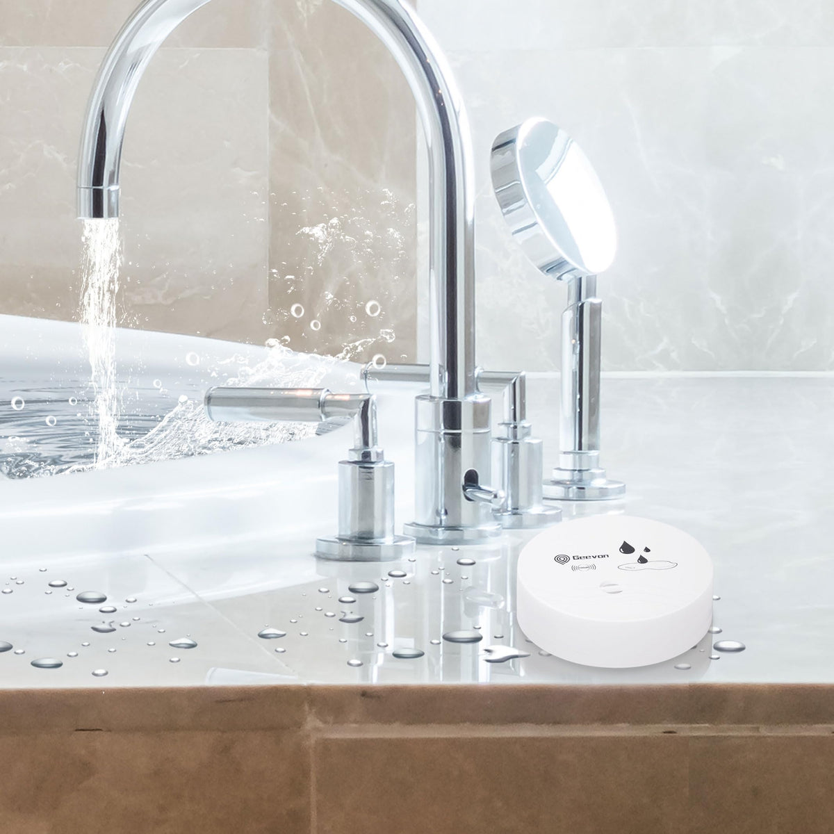 Geevon detectors installed in kitchen or bathroom for proactive alerts.