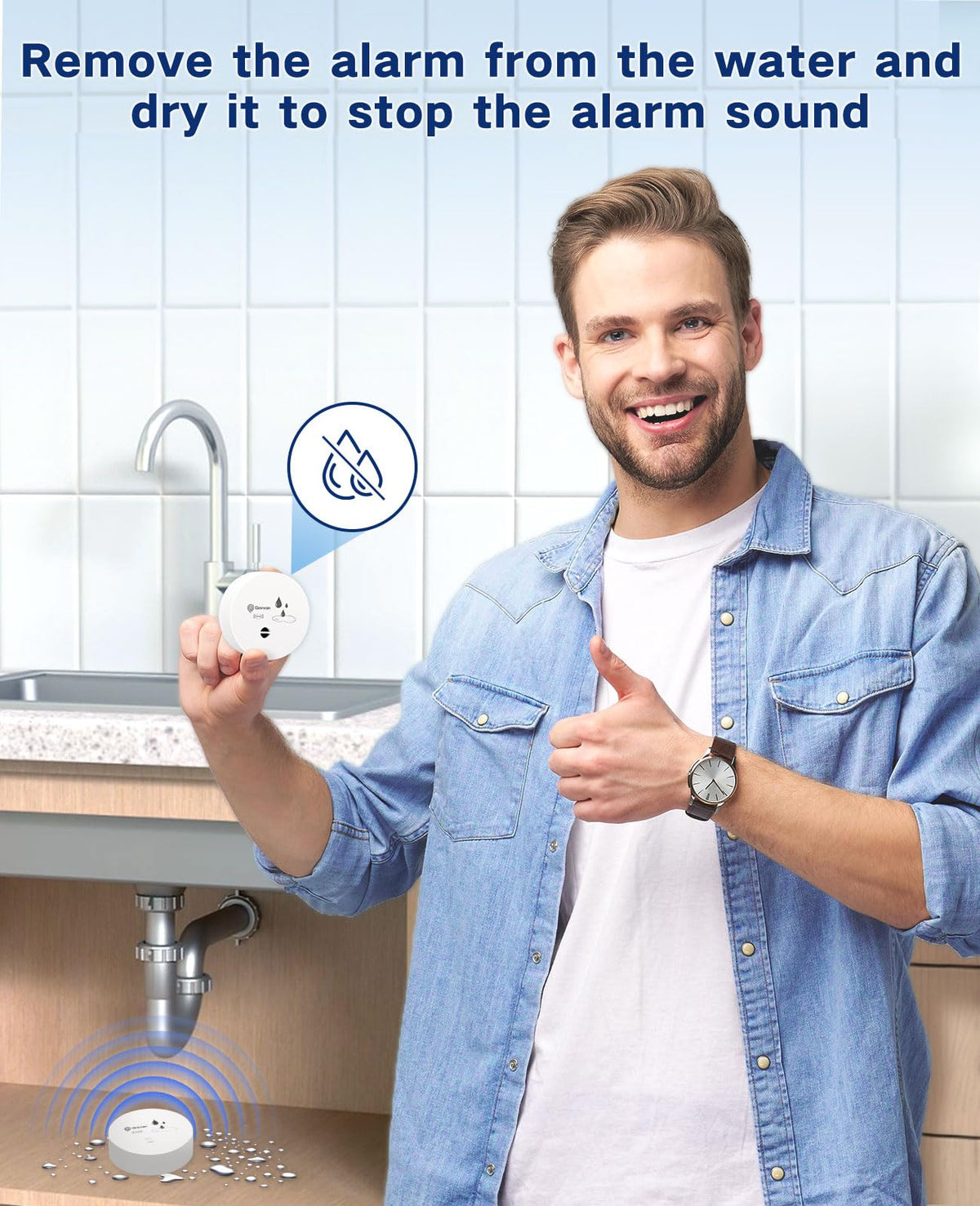 Geevon 8-Pack Water Leak Detectors | 100dB Battery-Operated Flood Alarms for Basements, Bathrooms, Kitchens