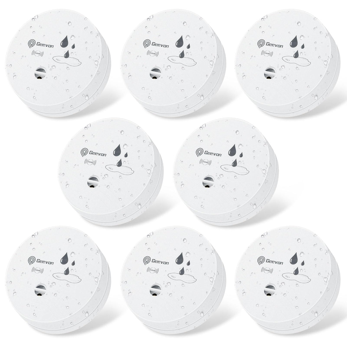 Geevon 8-Pack Water Leak Detectors | 100dB Battery-Operated Flood Alarms for Basements, Bathrooms, Kitchens