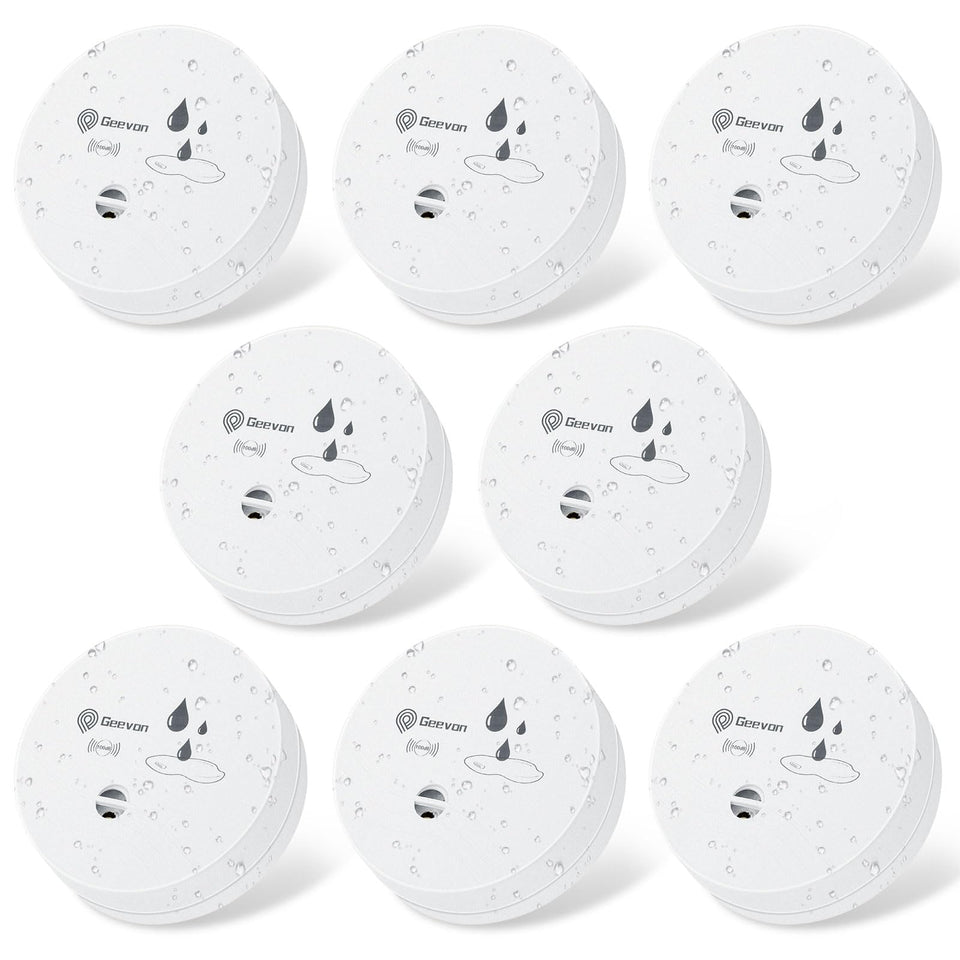 Geevon 8-Pack Water Leak Detectors | 100dB Battery-Operated Flood Alarms for Basements, Bathrooms, Kitchens