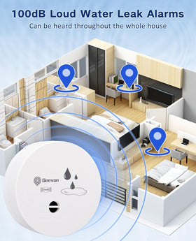 Geevon 8-Pack Water Leak Detectors | 100dB Battery-Operated Flood Alarms for Basements, Bathrooms, Kitchens