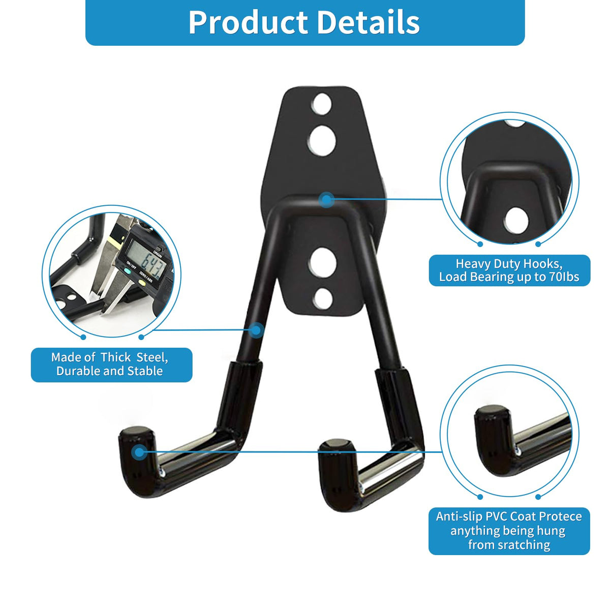 GeeWatom heavy-duty iron hooks provide reliable garage organization.