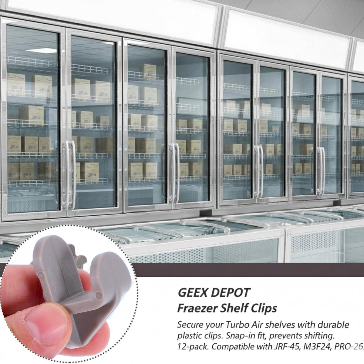 GEEX DEPOT shelf clips for Turbo Air M3R24 secure shelves in high-use freezers