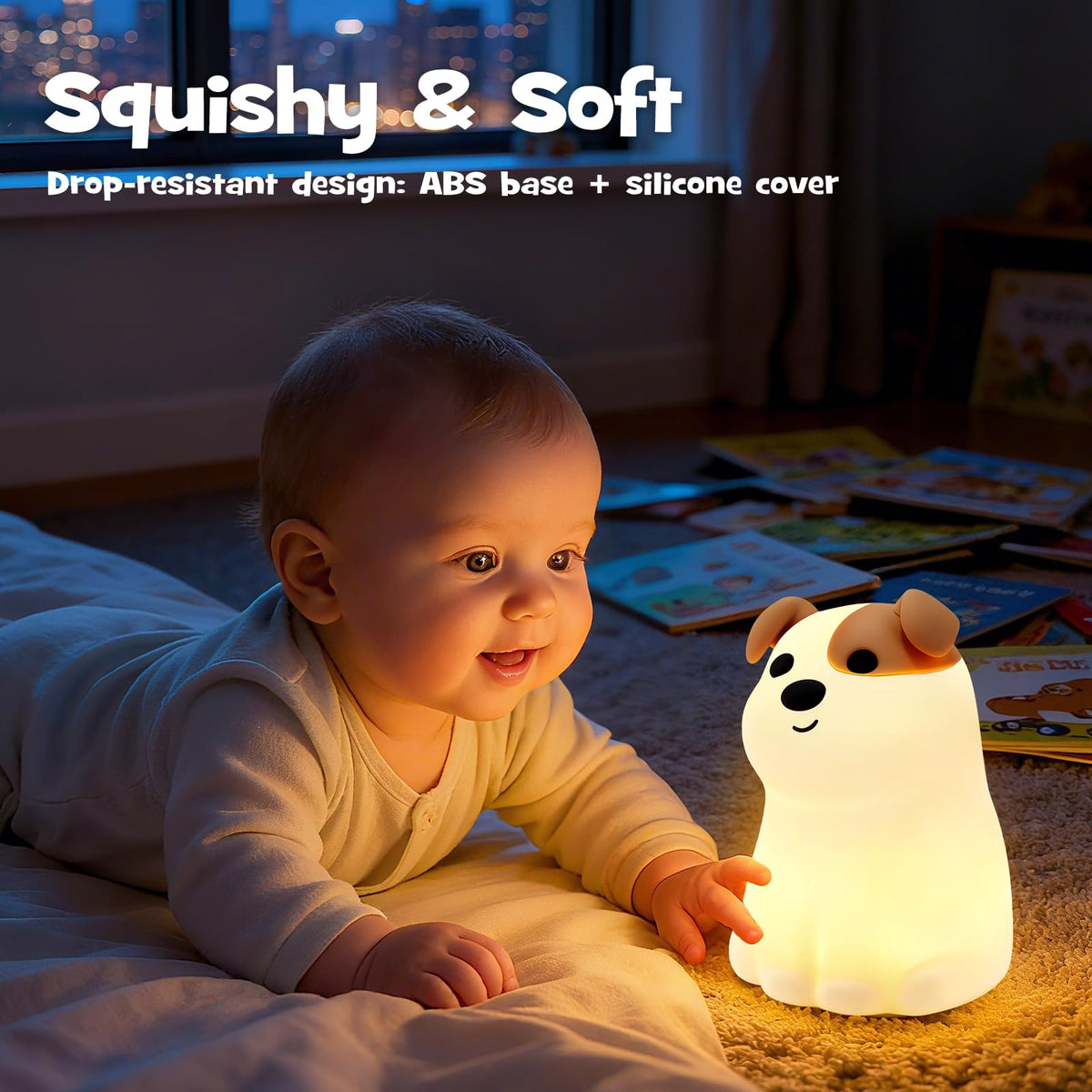 Gefaxi squishy puppy night light portable design for desks and shelves.