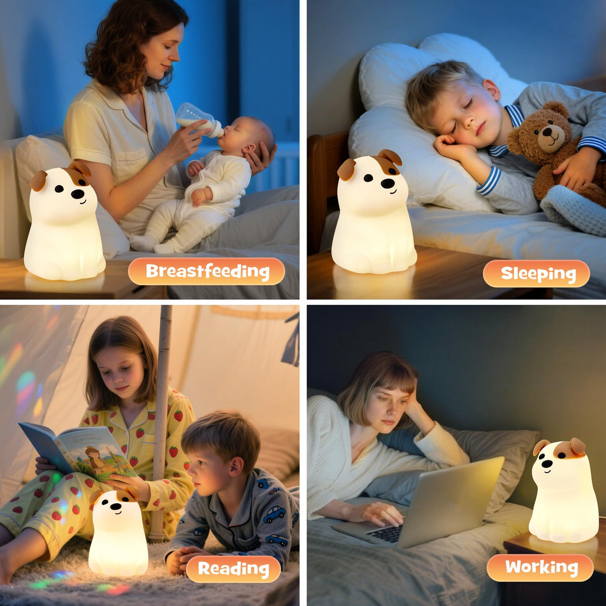 Gefaxi squishy puppy night light displaying RGB colors to set playful mood.