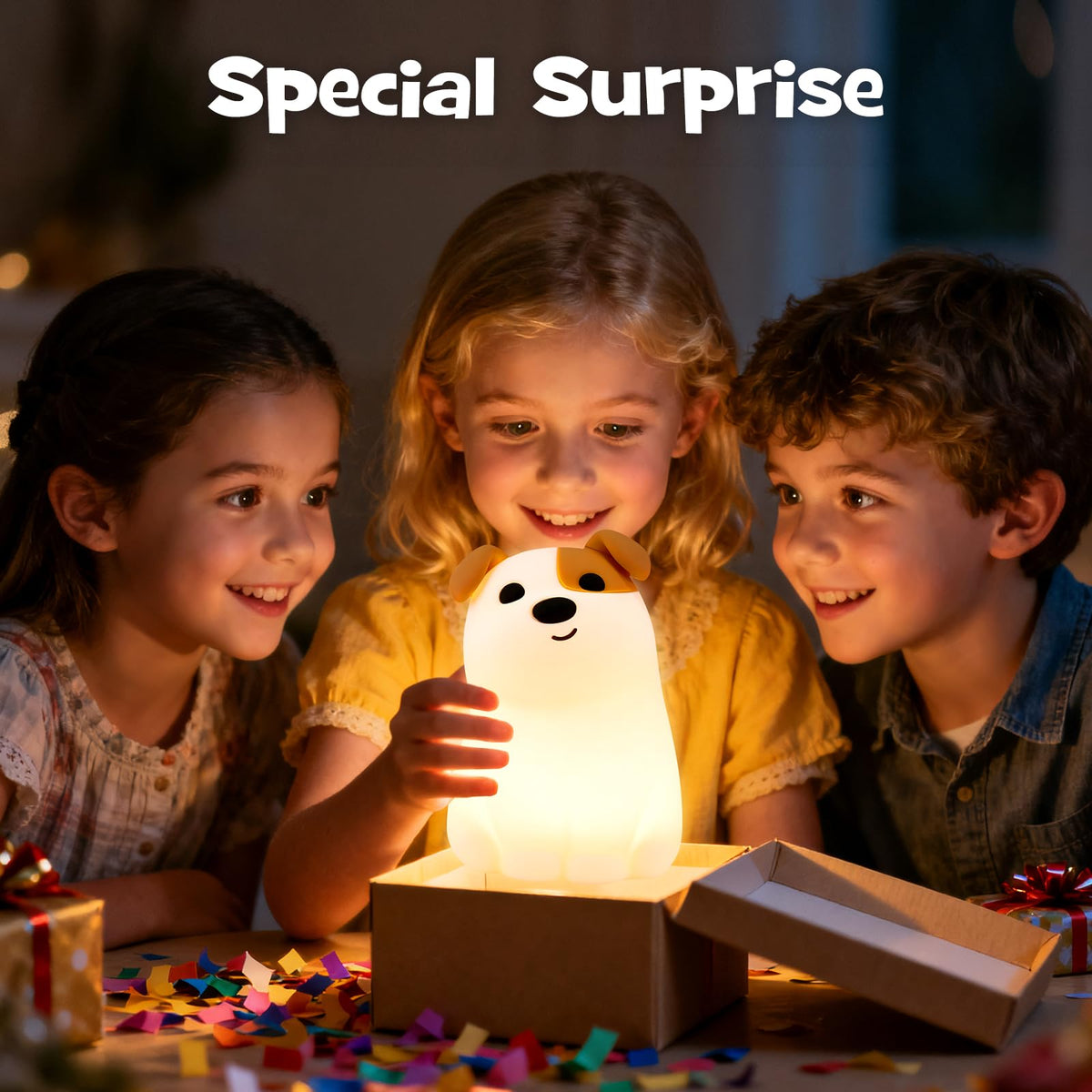 Gefaxi squishy puppy night light silicone surface is soft and easy to clean.