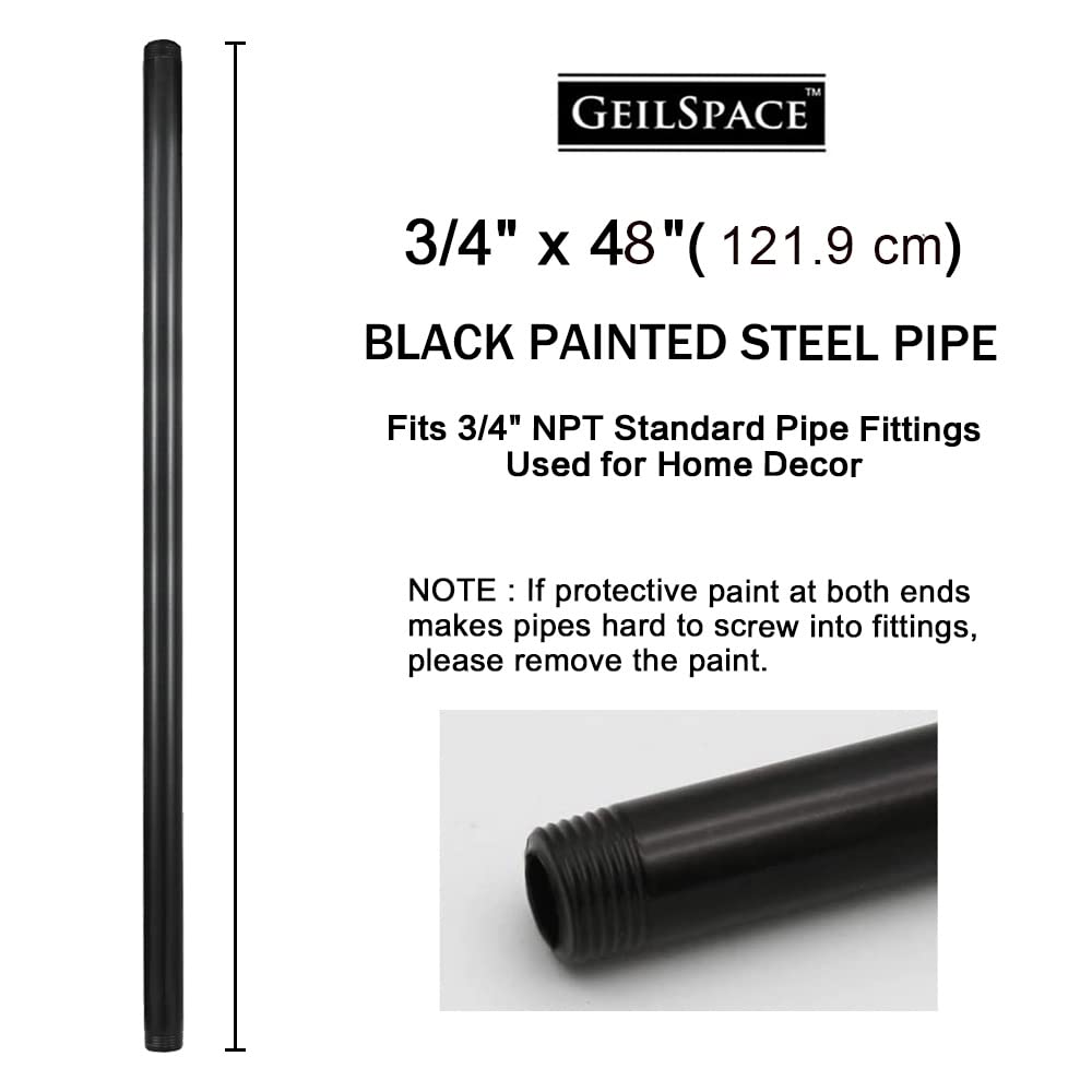 GeilSpace 3/4in x 48in black pipe, stacked display for modular shelves.