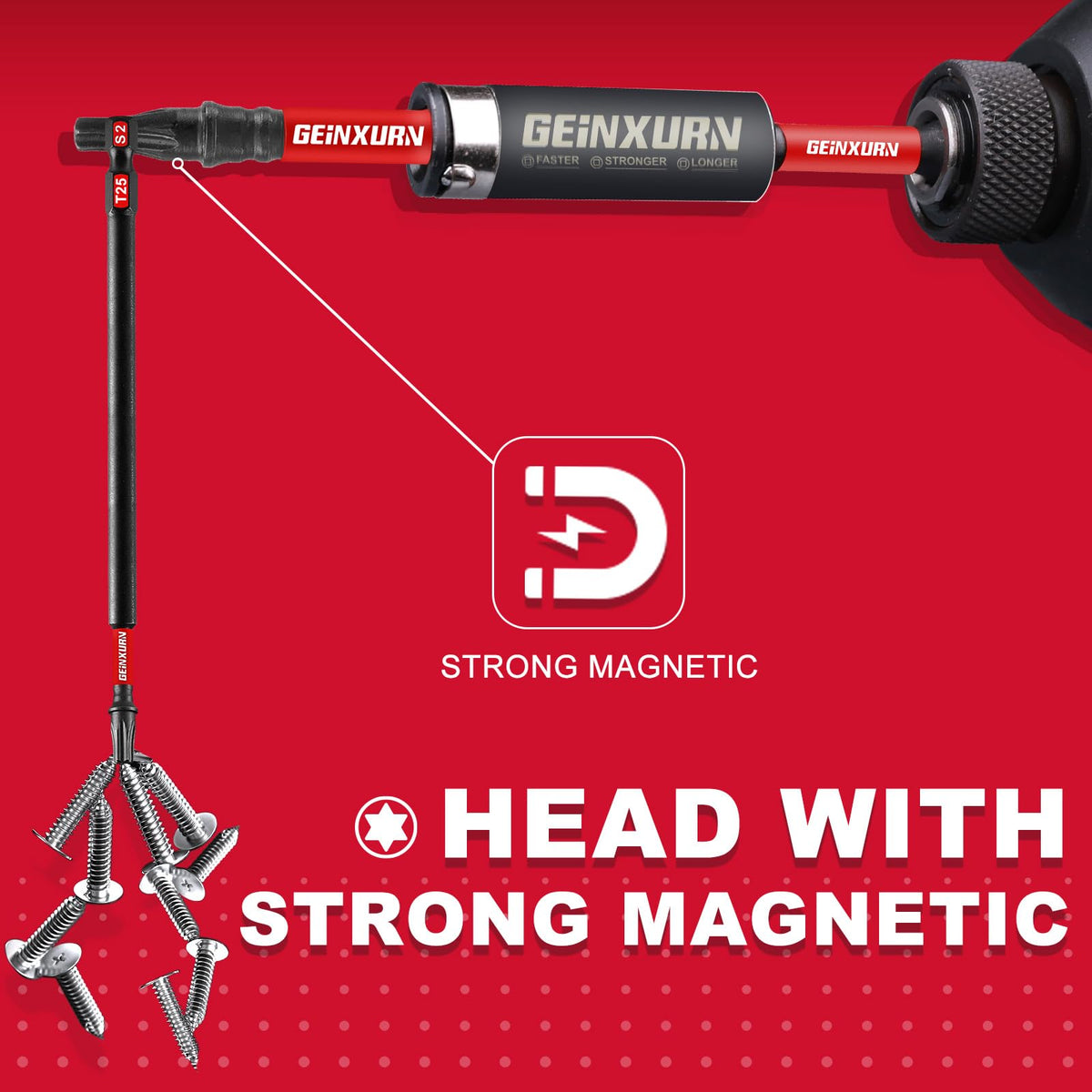 GEINXURN 1/4 in hex interface fits impact drivers securely.