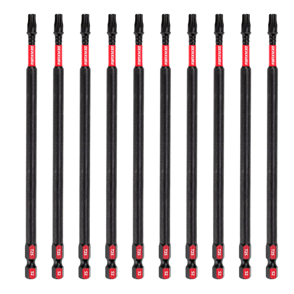 GEINXURN 10-pack T25 Torx 6-inch bits for high-torque applications.