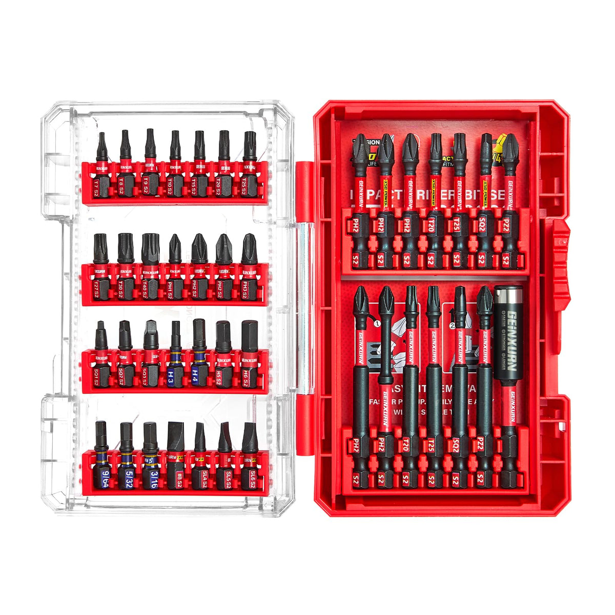 GEINXURN 42-piece screwdriver bits set in a box for quick project starts.