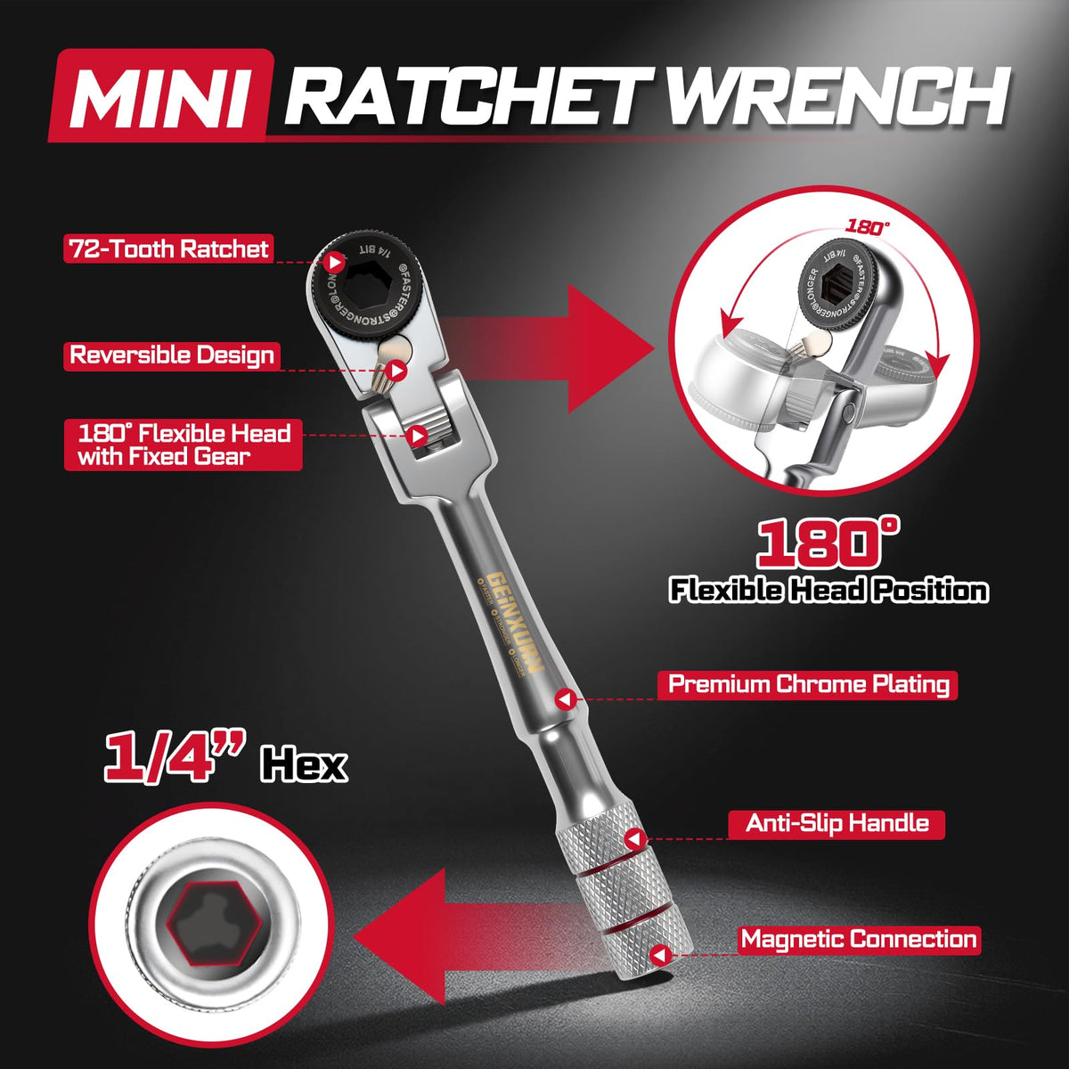 Geinxurn 72-tooth ratchet mechanism for smooth turning