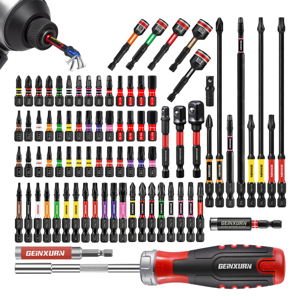 GEINXURN 82-piece bits set with magnetic tips for secure fastening during repairs.