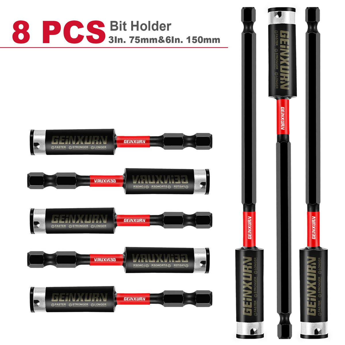 GEINXURN 8PACK 3-inch bit holder close-up showing magnetic retention.