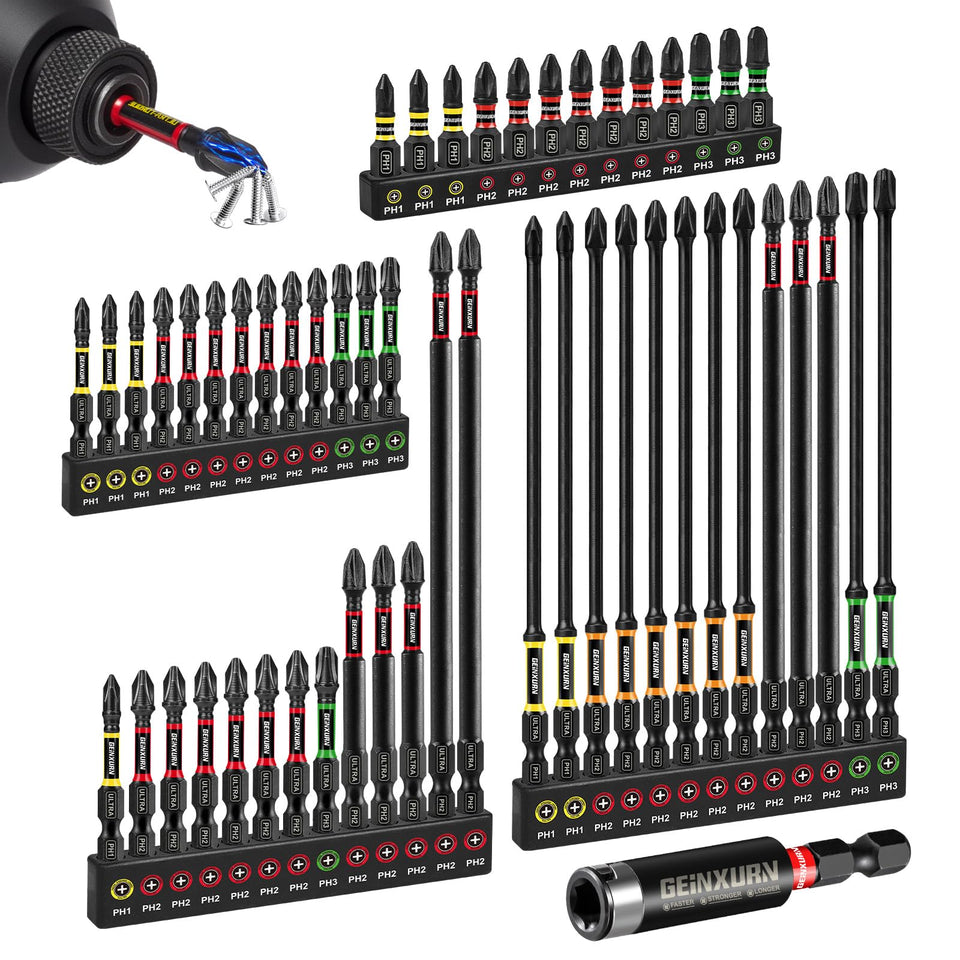 Geinxurn color-coded base screwdriver bits for quick ID and organized workflow.