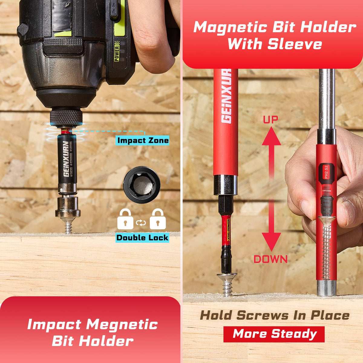 Geinxurn drywall screw setter enables steady driving in gypsum boards.