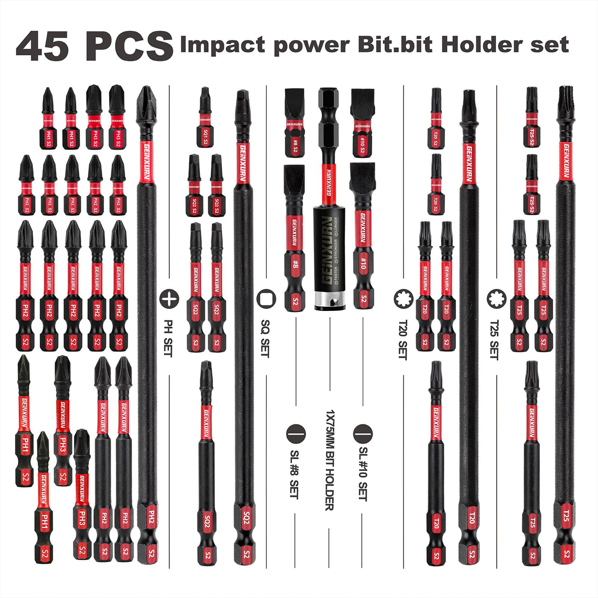 GEINXURN forty-five-piece insert bit set shown for versatile projects.