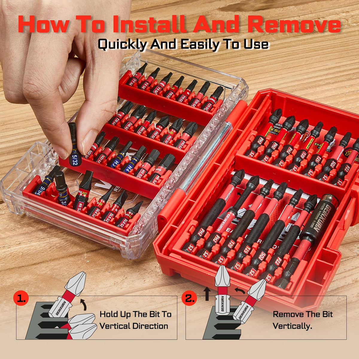 GEINXURN impact-rated bits withstand higher torque for demanding fastener work.