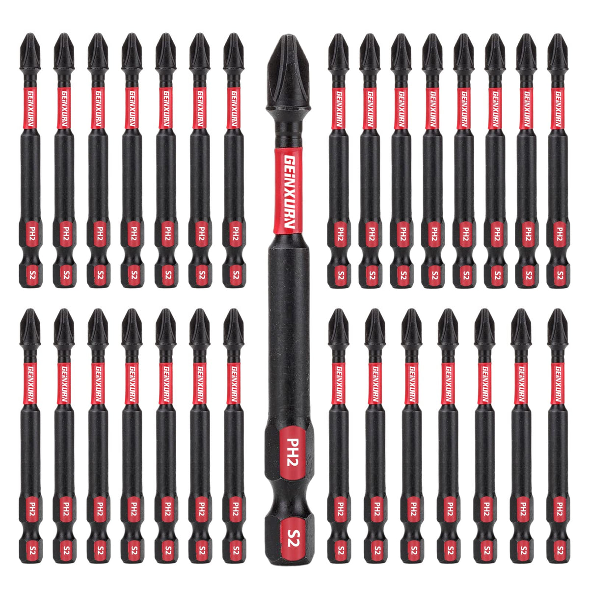 Geinxurn impact-tough PH2 3in bits for sturdy screw driving with high torque
