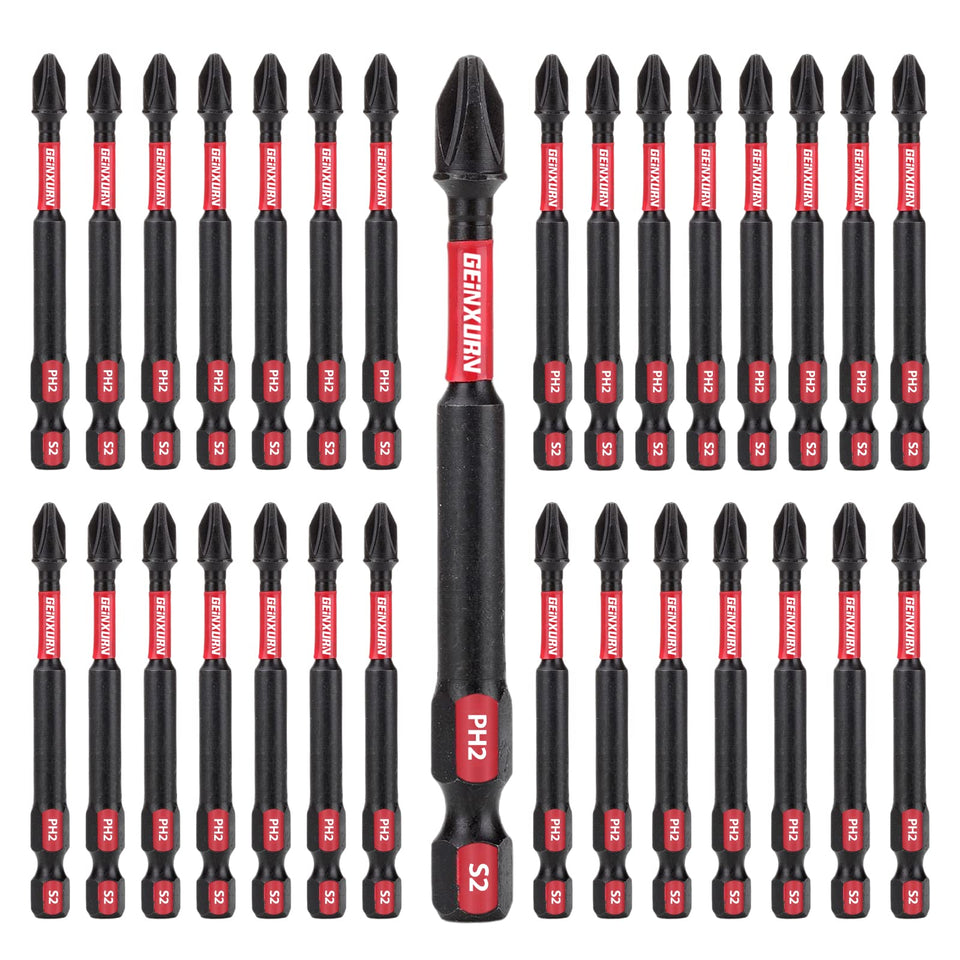 Geinxurn impact-tough PH2 3in bits for sturdy screw driving with high torque