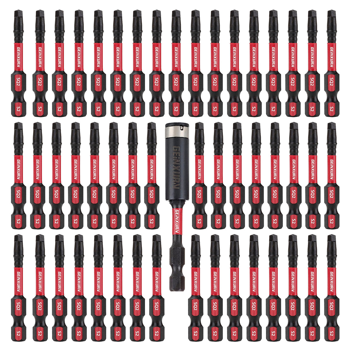 GEINXURN Impact Tough SQ2 bits 2in pack ready for heavy-duty fastening tasks.
