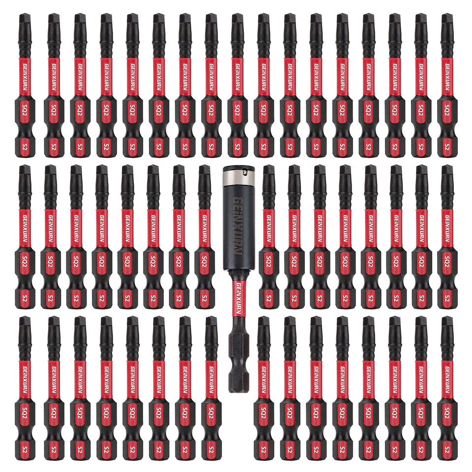 GEINXURN Impact Tough SQ2 bits 2in pack ready for heavy-duty fastening tasks.