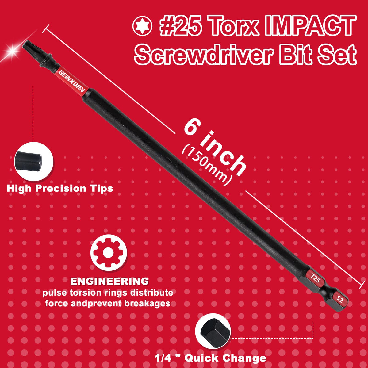 Geinxurn impact zone designed bits absorb shock for high torque drivers