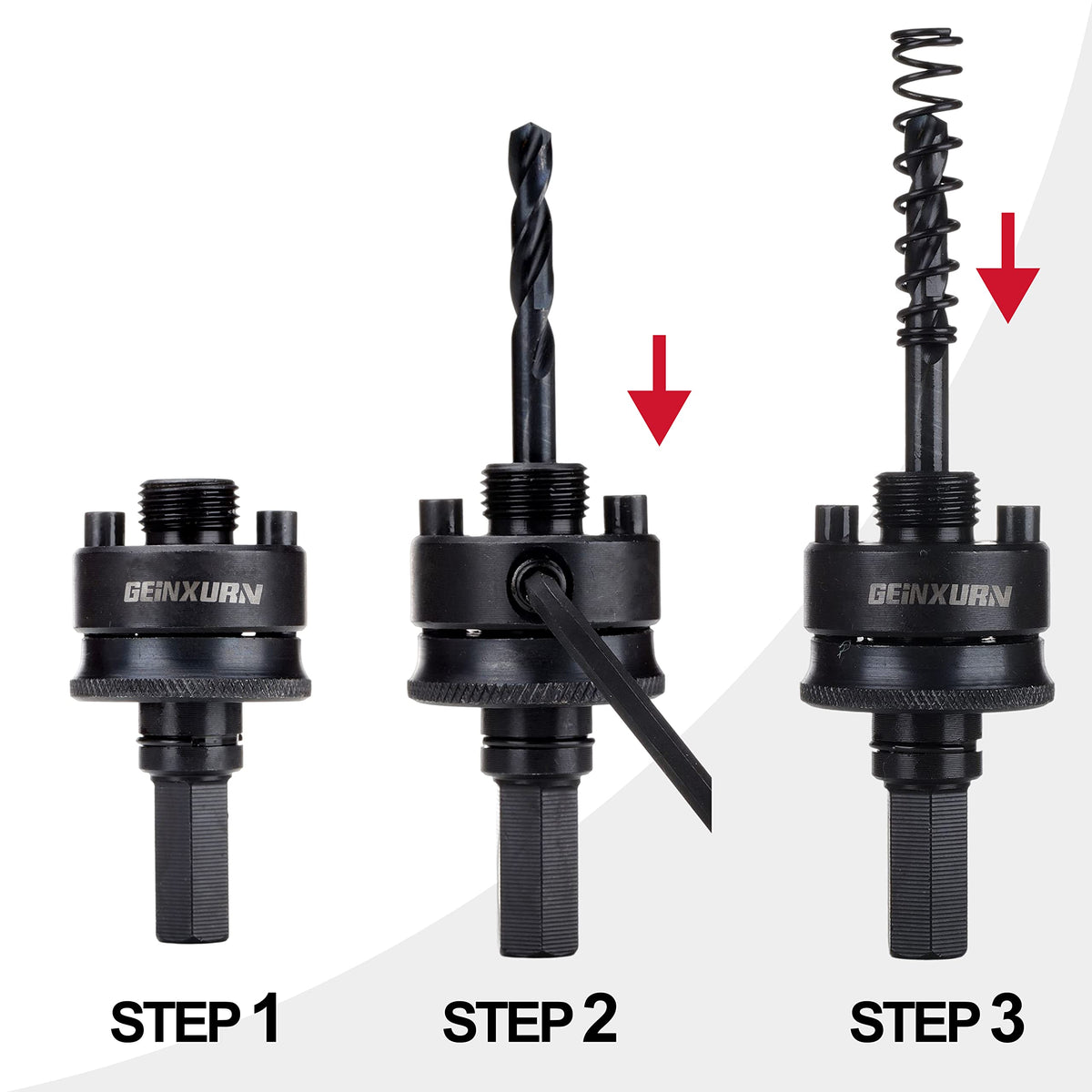 GEINXURN locking pins securing the hole saw for safer operation